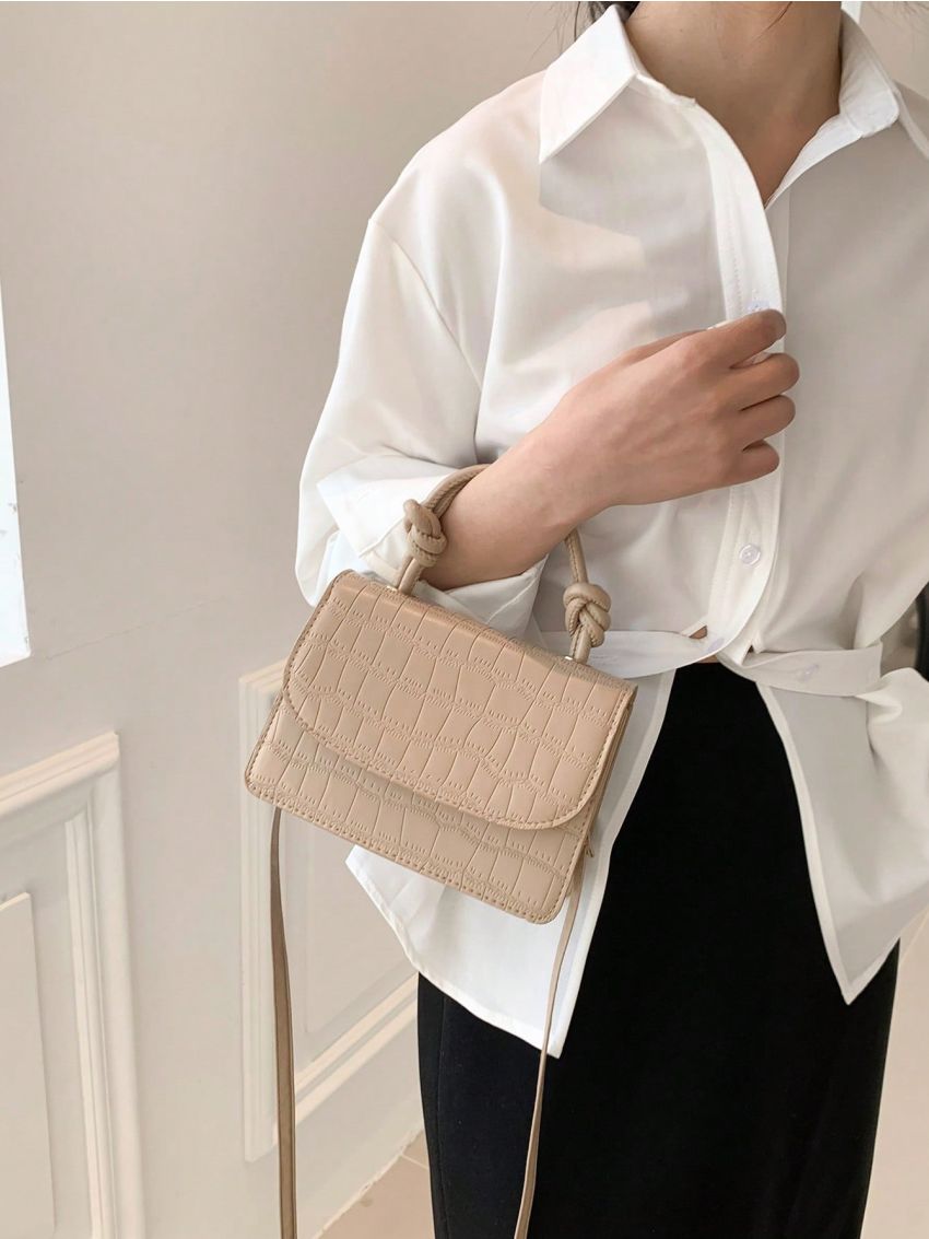 Crocodile Embossed Square Bag Mini Flap