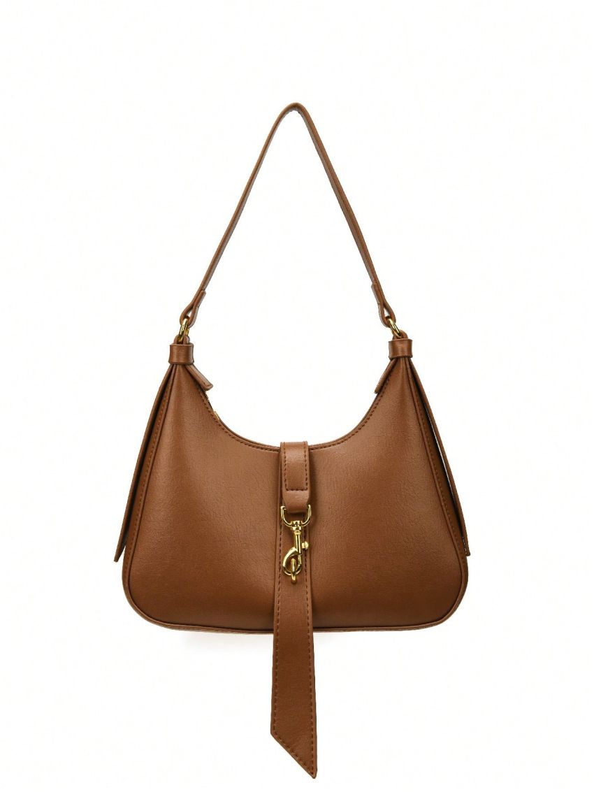 Medium Hobo Bag Lock Decor Solid Color