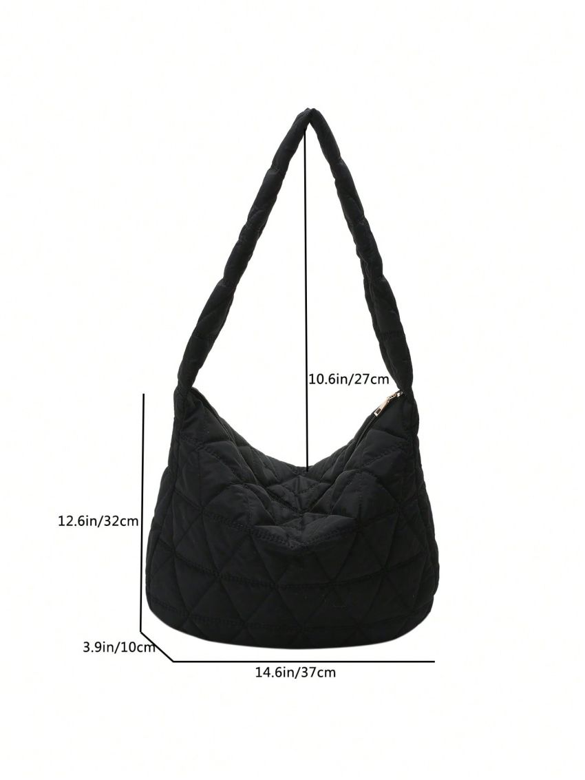 Quilted Hobo Bag Black Large Capacity Top Handle For Daily