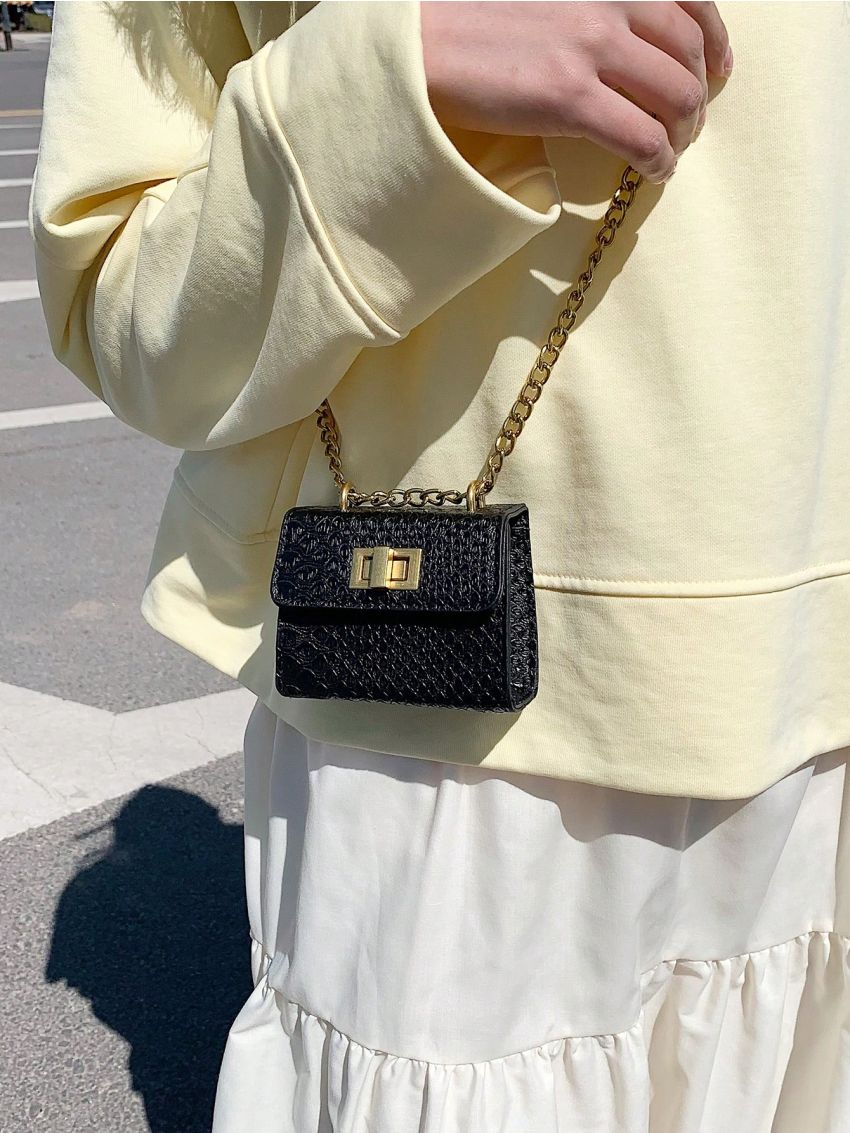 Mini Square Bag Crocodile Embossed Chain Strap Twist Lock