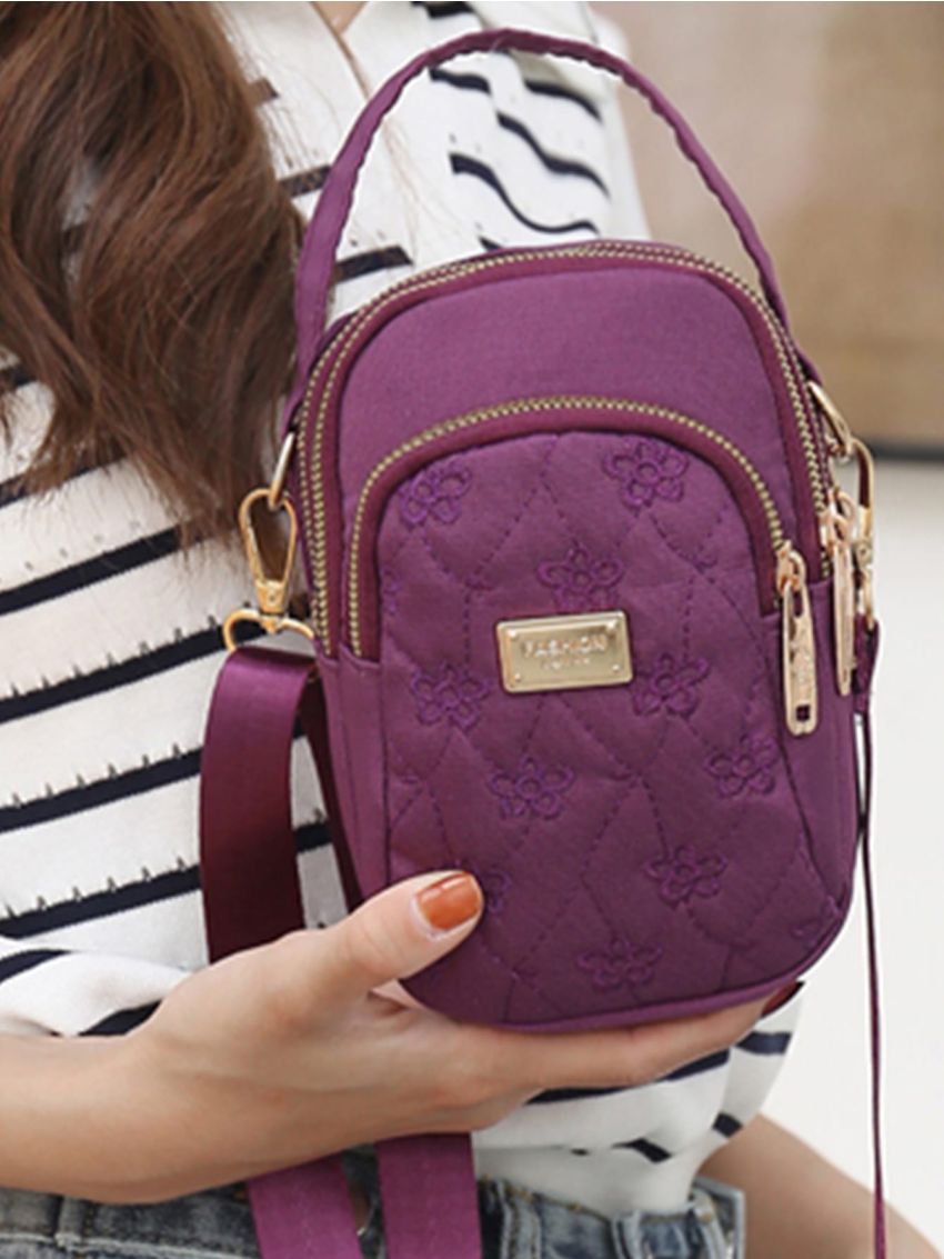 Flower Quilted Dome Bag Mini Multi-zipper