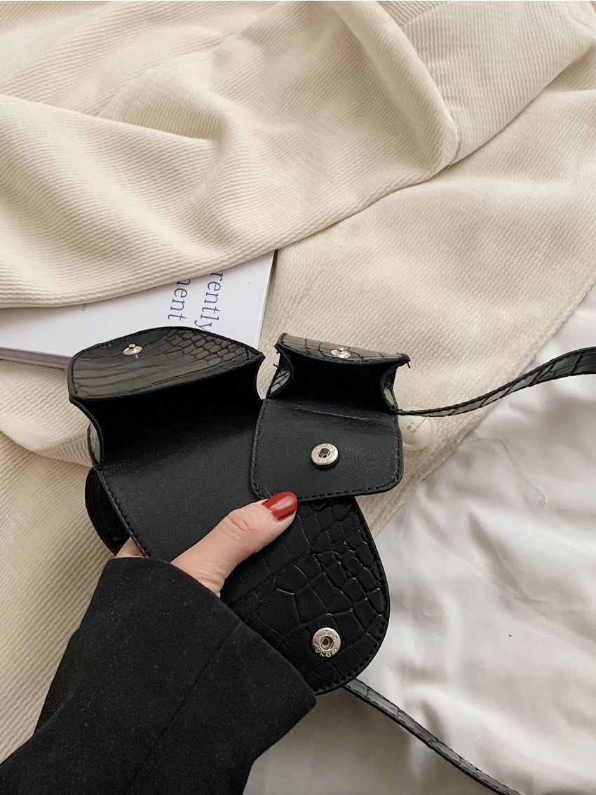 Crocodile Embossed Belt Bag Mini Beige