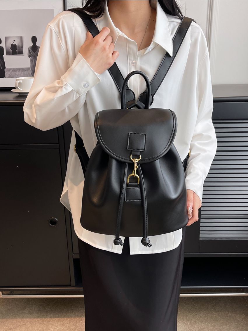 Minimalist Flap Backpack Medium Drawstring Design