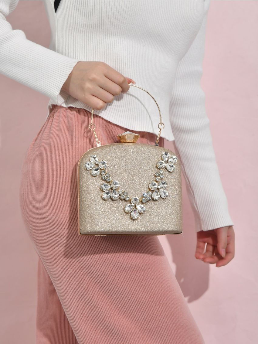 Glitter Rhinestone Decor Box Bag Glamorous Mini