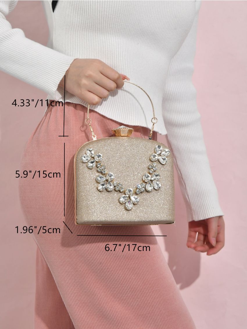 Glitter Rhinestone Decor Box Bag Glamorous Mini