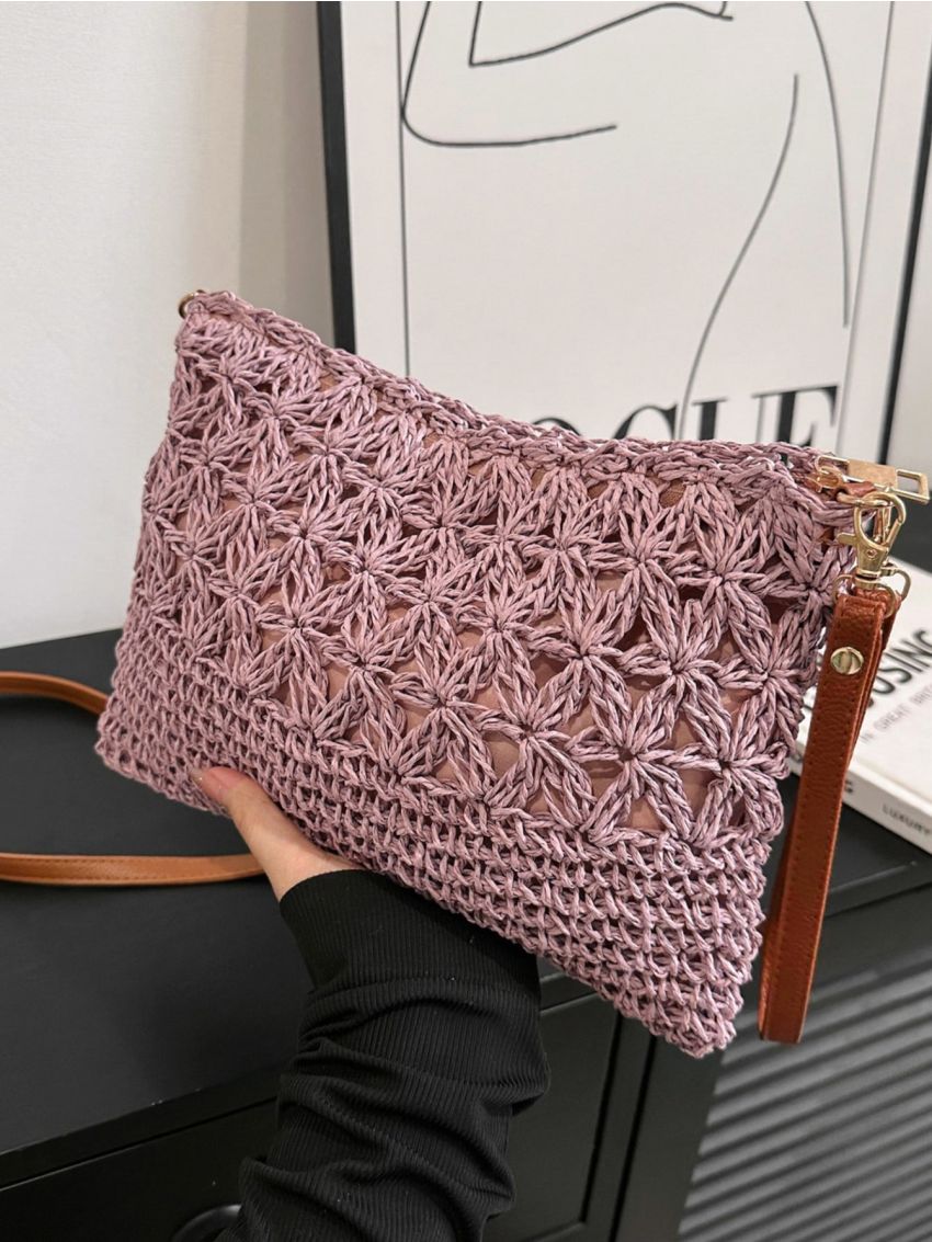 Minimalist Straw Bag Medium Zipper Vacation