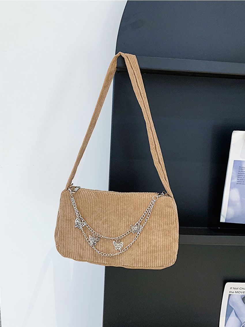 Fashion Women Butterfly Chain Shoulder Bag Pure Color Casual All-match Underarm Bag
