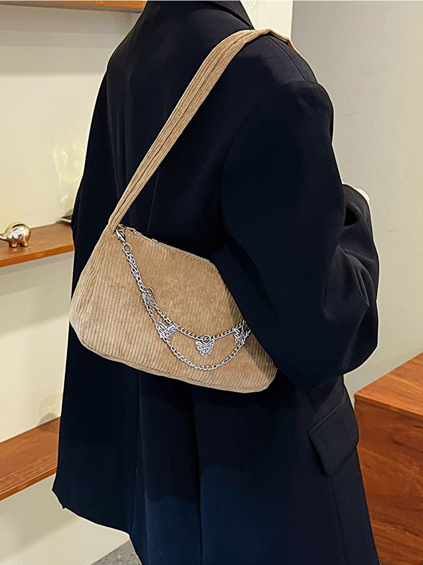 Fashion Women Butterfly Chain Shoulder Bag Pure Color Casual All-match Underarm Bag