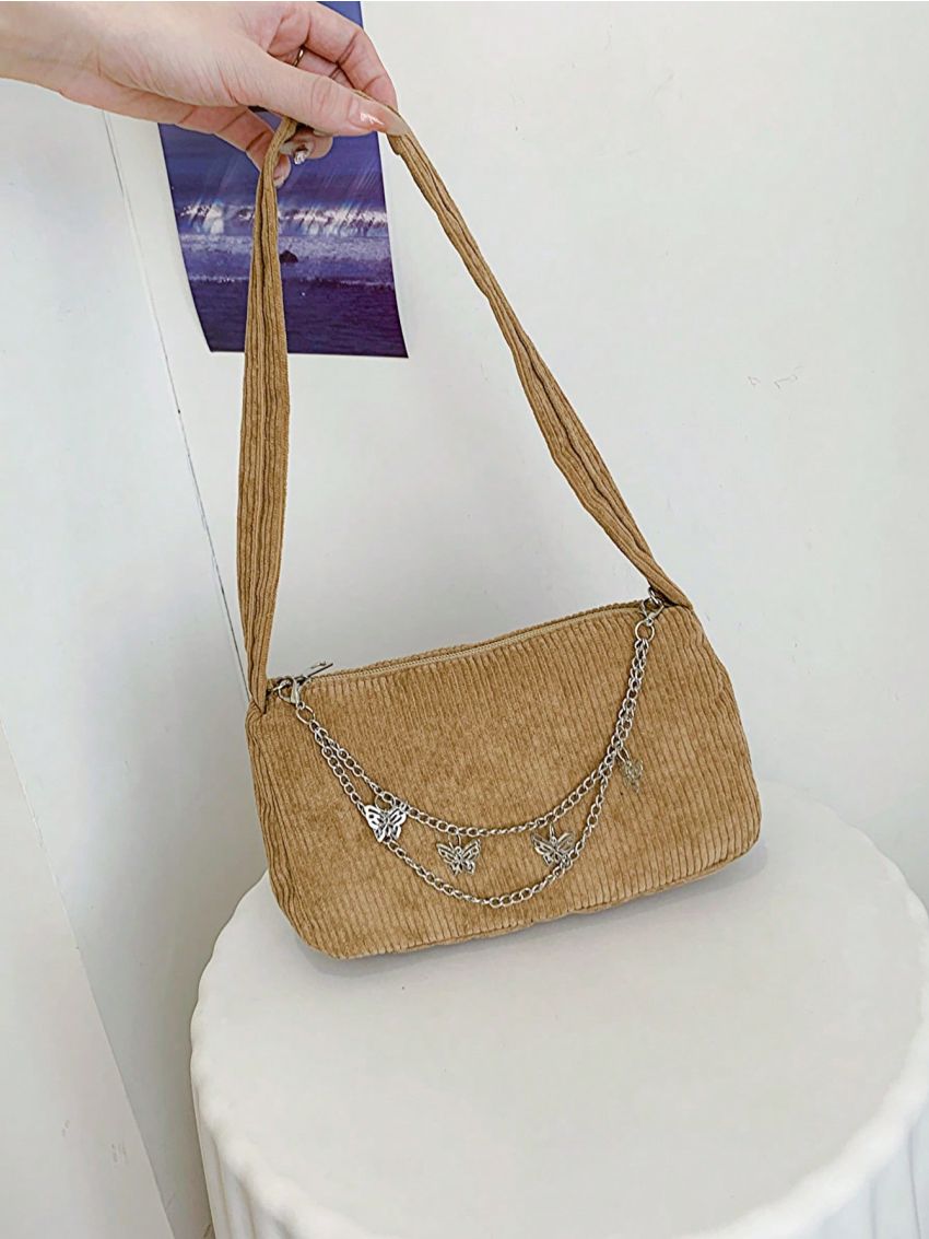 Fashion Women Butterfly Chain Shoulder Bag Pure Color Casual All-match Underarm Bag