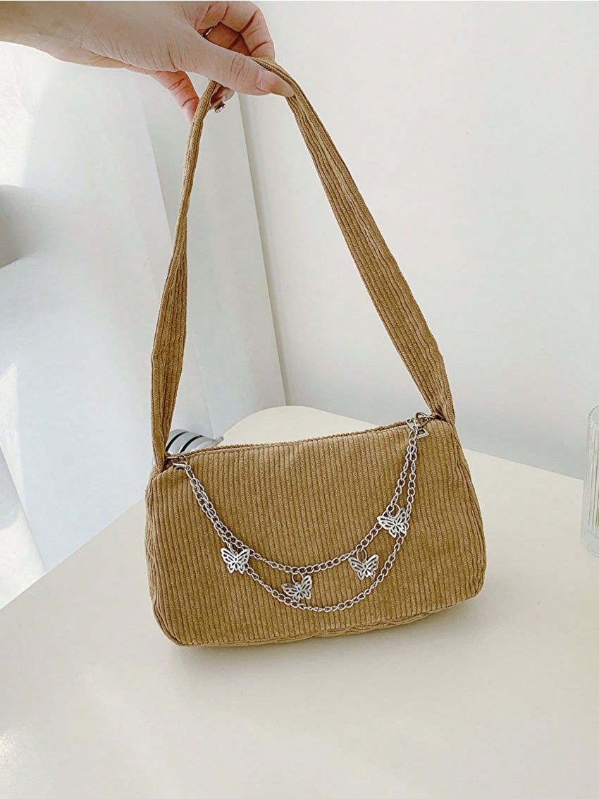 Fashion Women Butterfly Chain Shoulder Bag Pure Color Casual All-match Underarm Bag