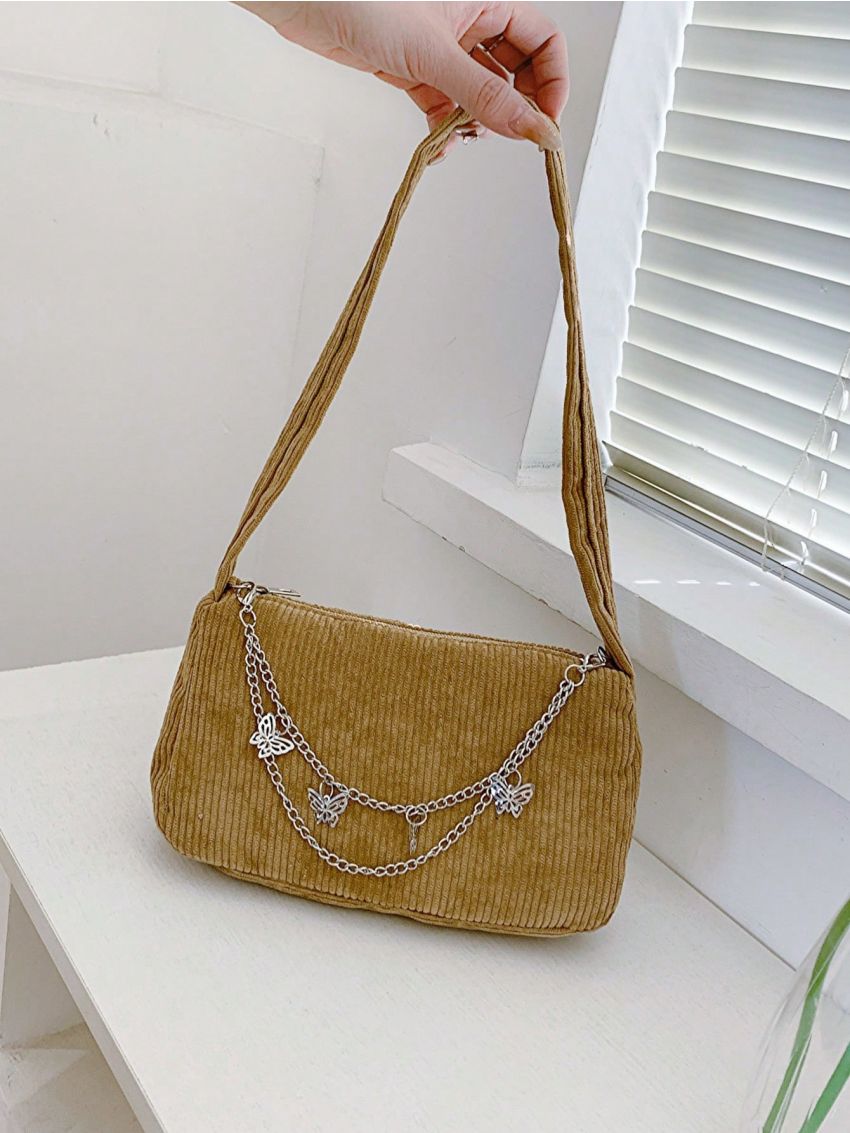 Fashion Women Butterfly Chain Shoulder Bag Pure Color Casual All-match Underarm Bag