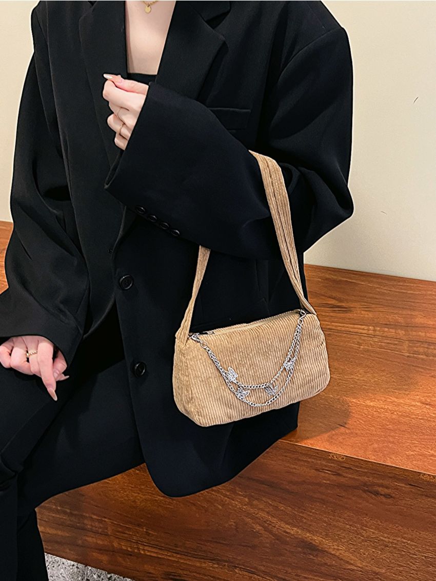 Fashion Women Butterfly Chain Shoulder Bag Pure Color Casual All-match Underarm Bag