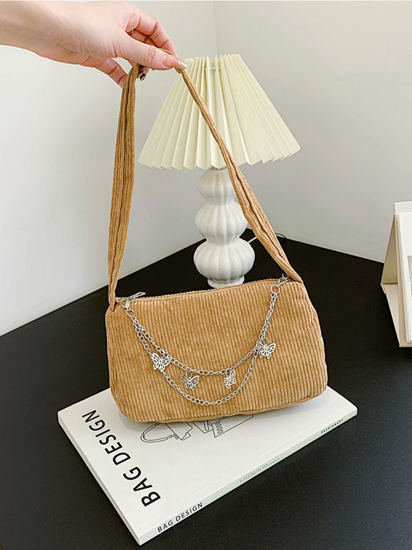 Fashion Women Butterfly Chain Shoulder Bag Pure Color Casual All-match Underarm Bag
