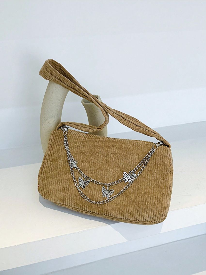 Fashion Women Butterfly Chain Shoulder Bag Pure Color Casual All-match Underarm Bag