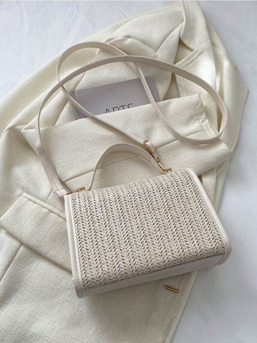 Buckle Decor Straw Bag Mini Top Handle Vacation