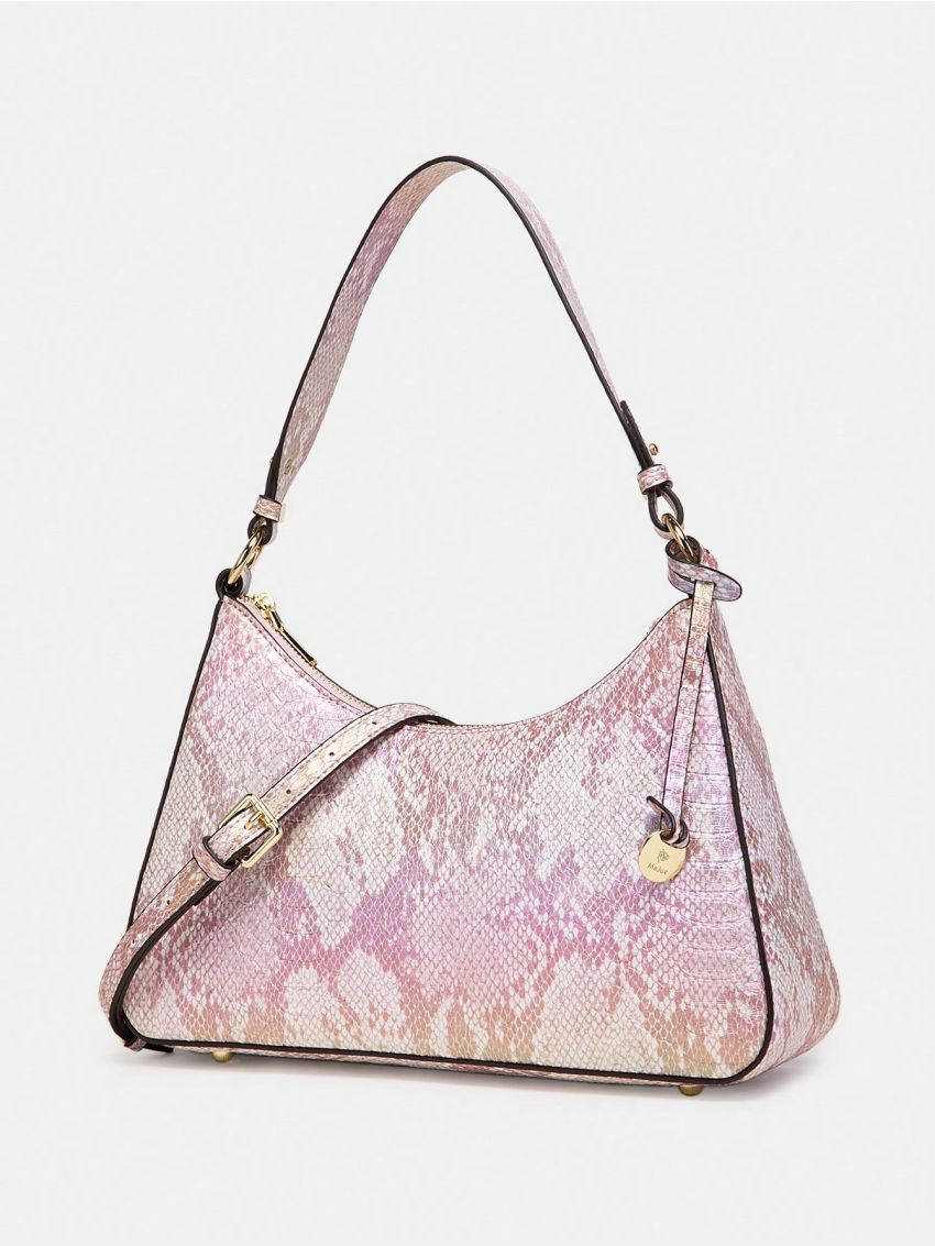 Snakeskin Embossed Hobo Bag Medium Zipper Genuine Leather