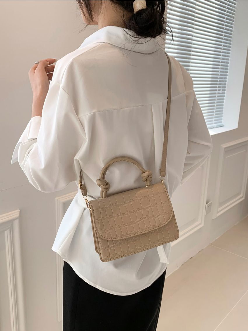 Crocodile Embossed Square Bag Mini Flap