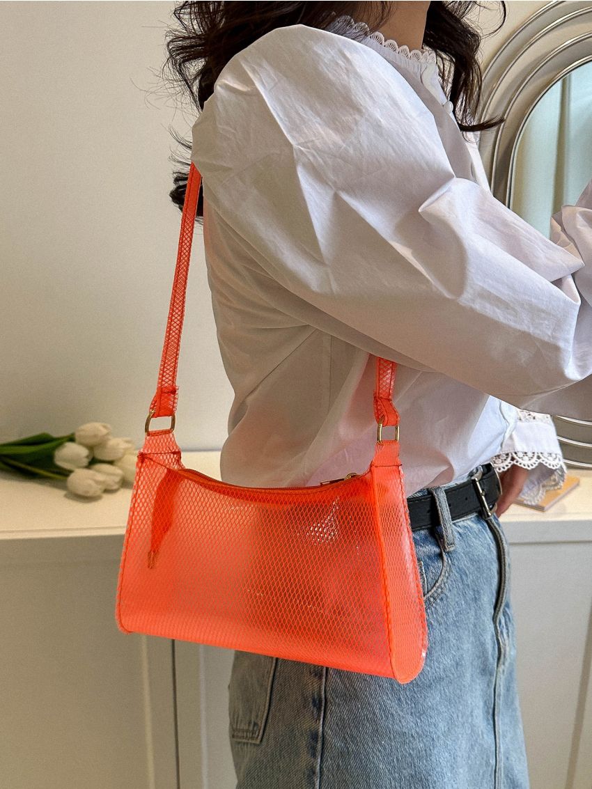 PVC Baguette Bag Funky Zipper Neon Orange