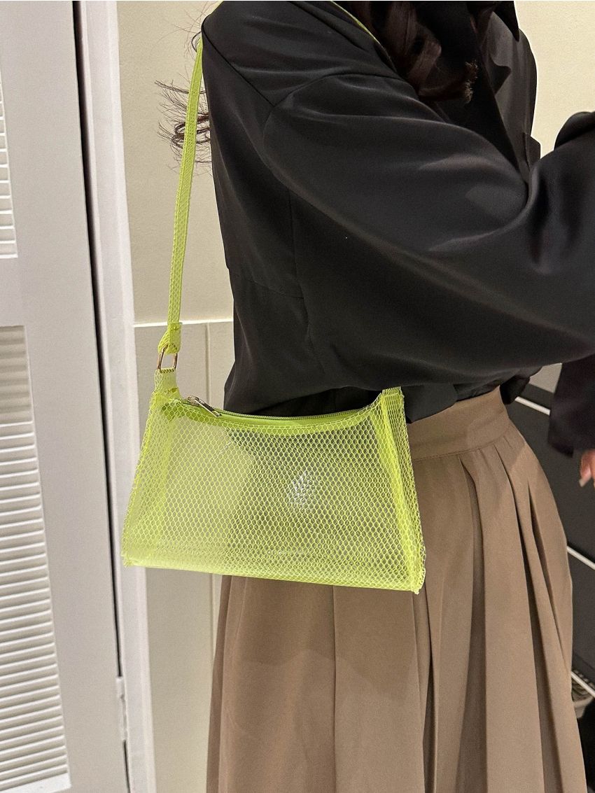 PVC Baguette Bag Funky Zipper Neon Green