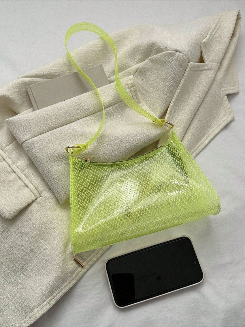 PVC Baguette Bag Funky Zipper Neon Green