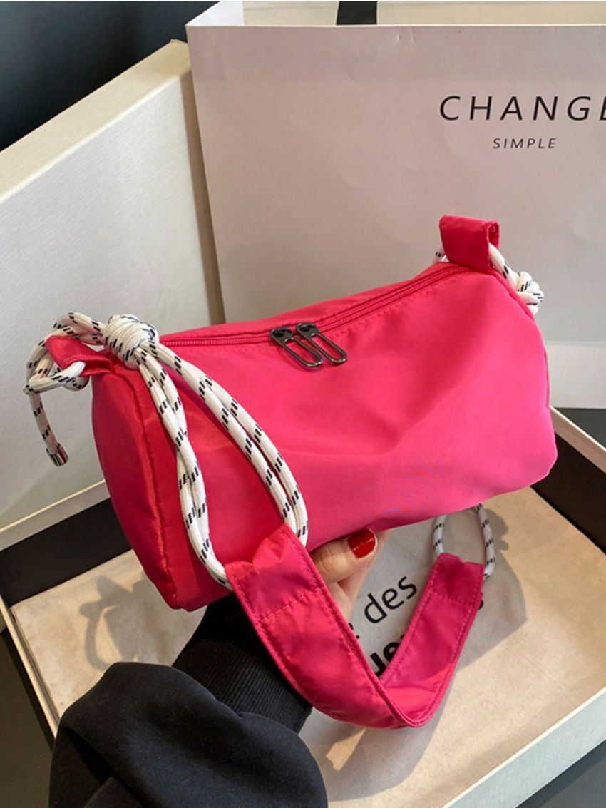 Fashion Hot Pink Bucket Bag Nylon Zipper