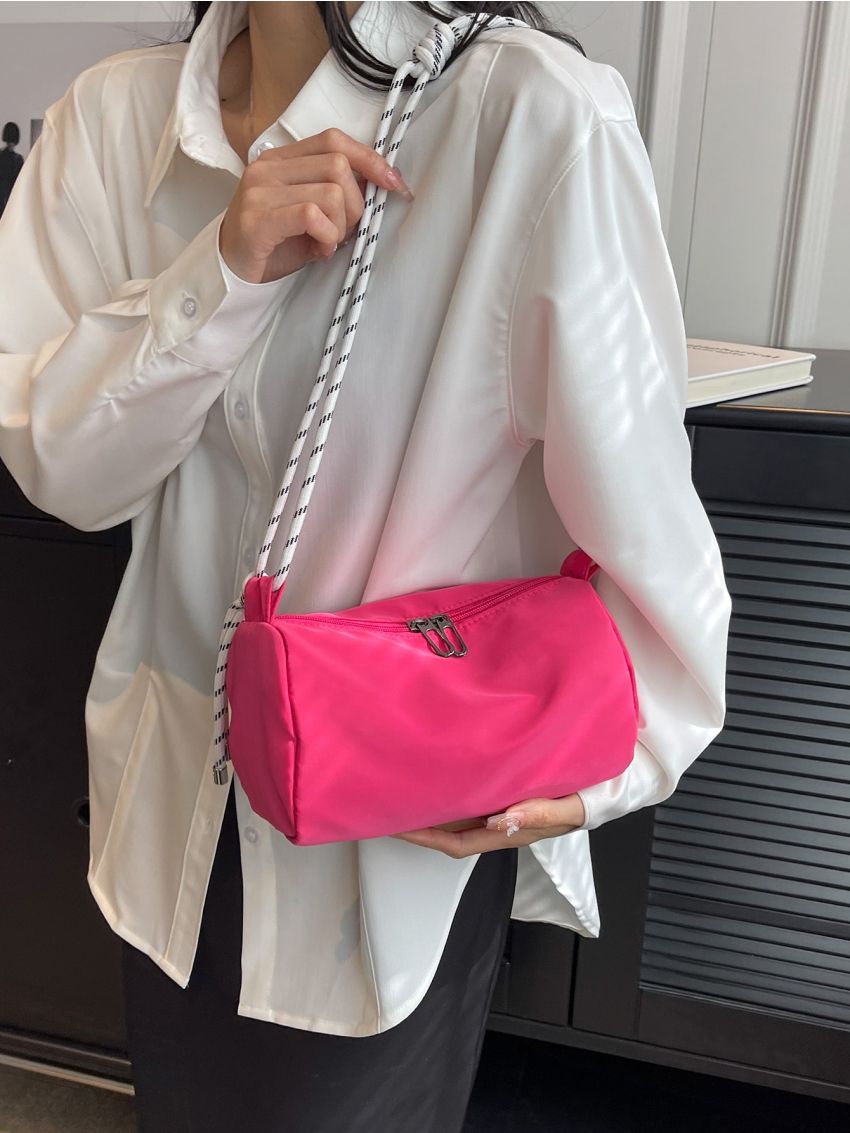 Fashion Hot Pink Bucket Bag Nylon Zipper