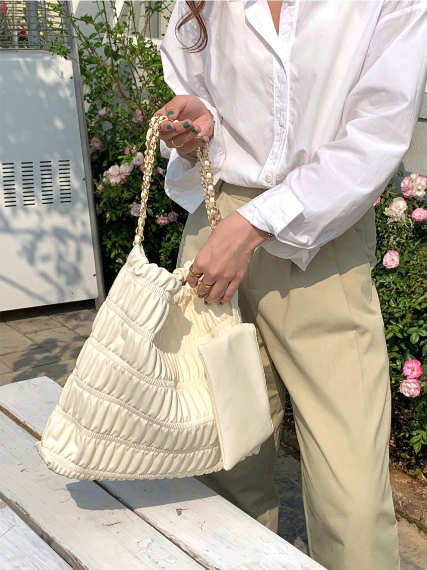 White Ruched Bag Large Capacity With Coin Purse