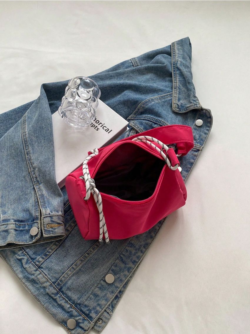 Fashion Hot Pink Bucket Bag Nylon Zipper