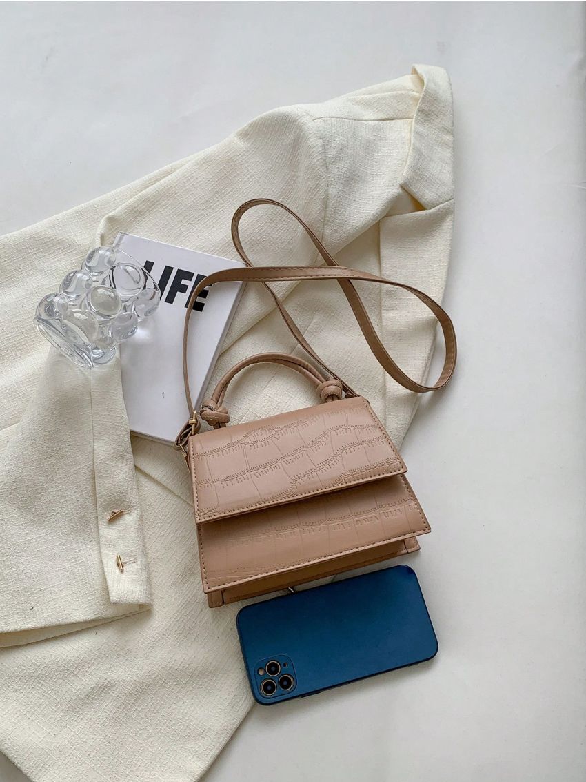 Crocodile Embossed Flap Square Bag Fashion