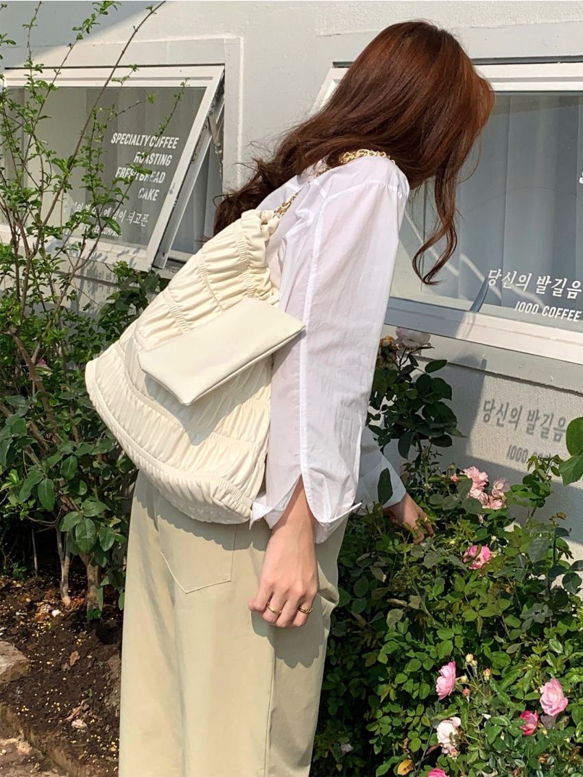 White Ruched Bag Large Capacity With Coin Purse