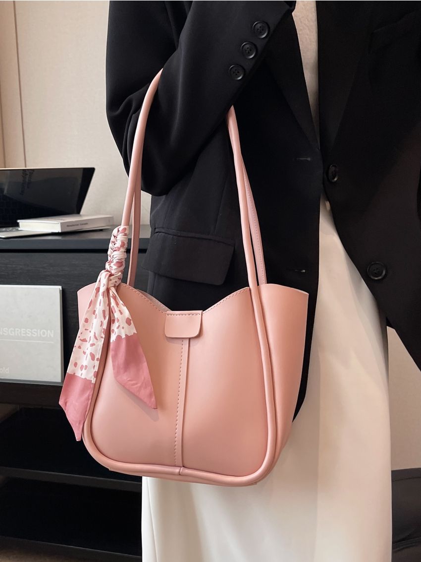 Twilly Scarf Decor Hobo Bag Pink With Inner Pouch