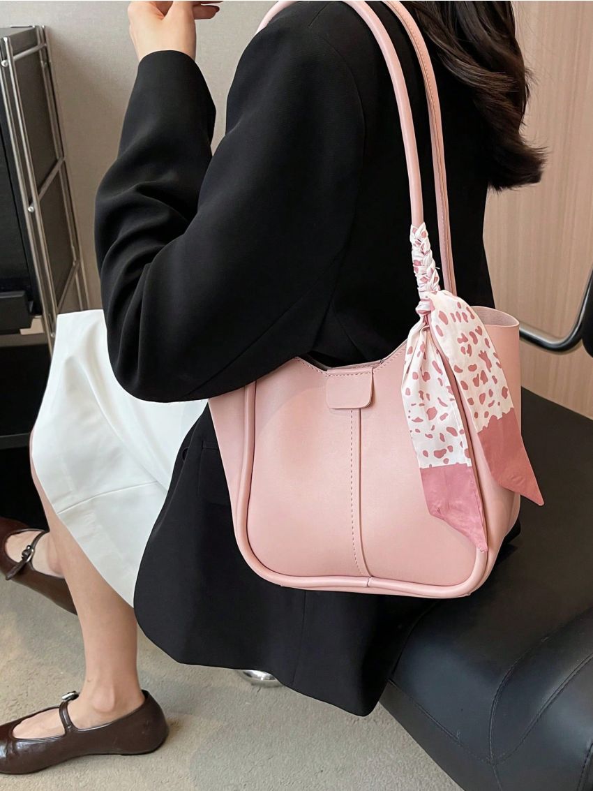 Twilly Scarf Decor Hobo Bag Pink With Inner Pouch