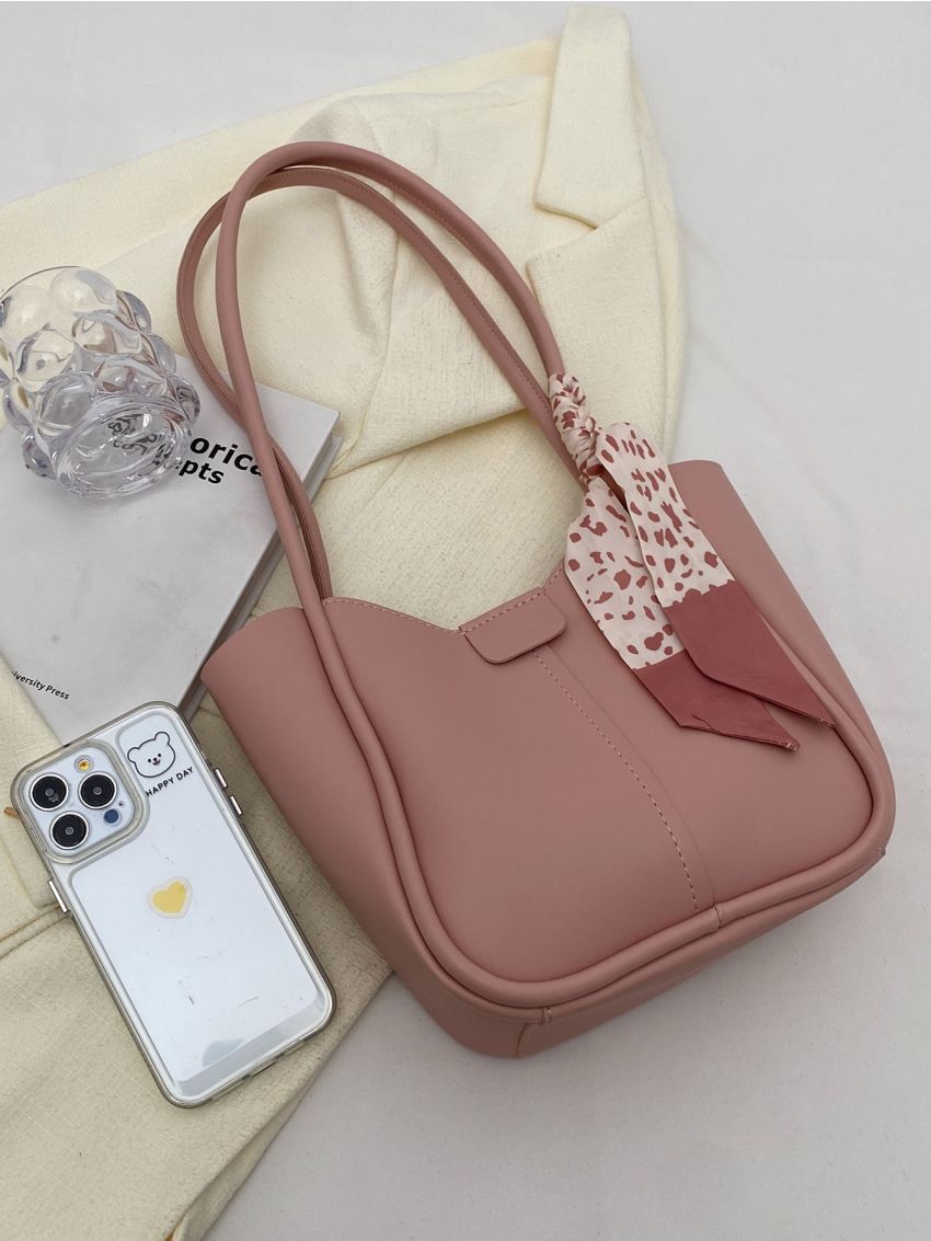 Twilly Scarf Decor Hobo Bag Pink With Inner Pouch