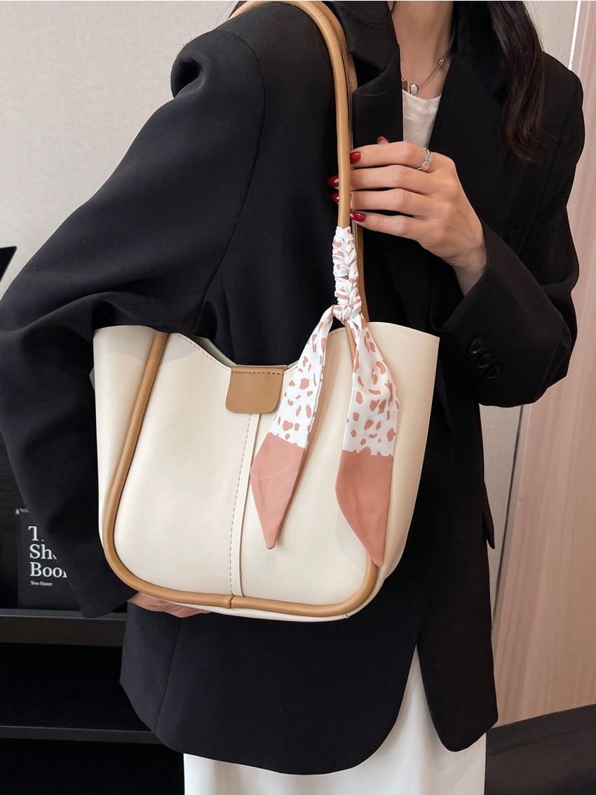 Twilly Scarf Decor Hobo Bag Contrast Binding With Inner Pouch