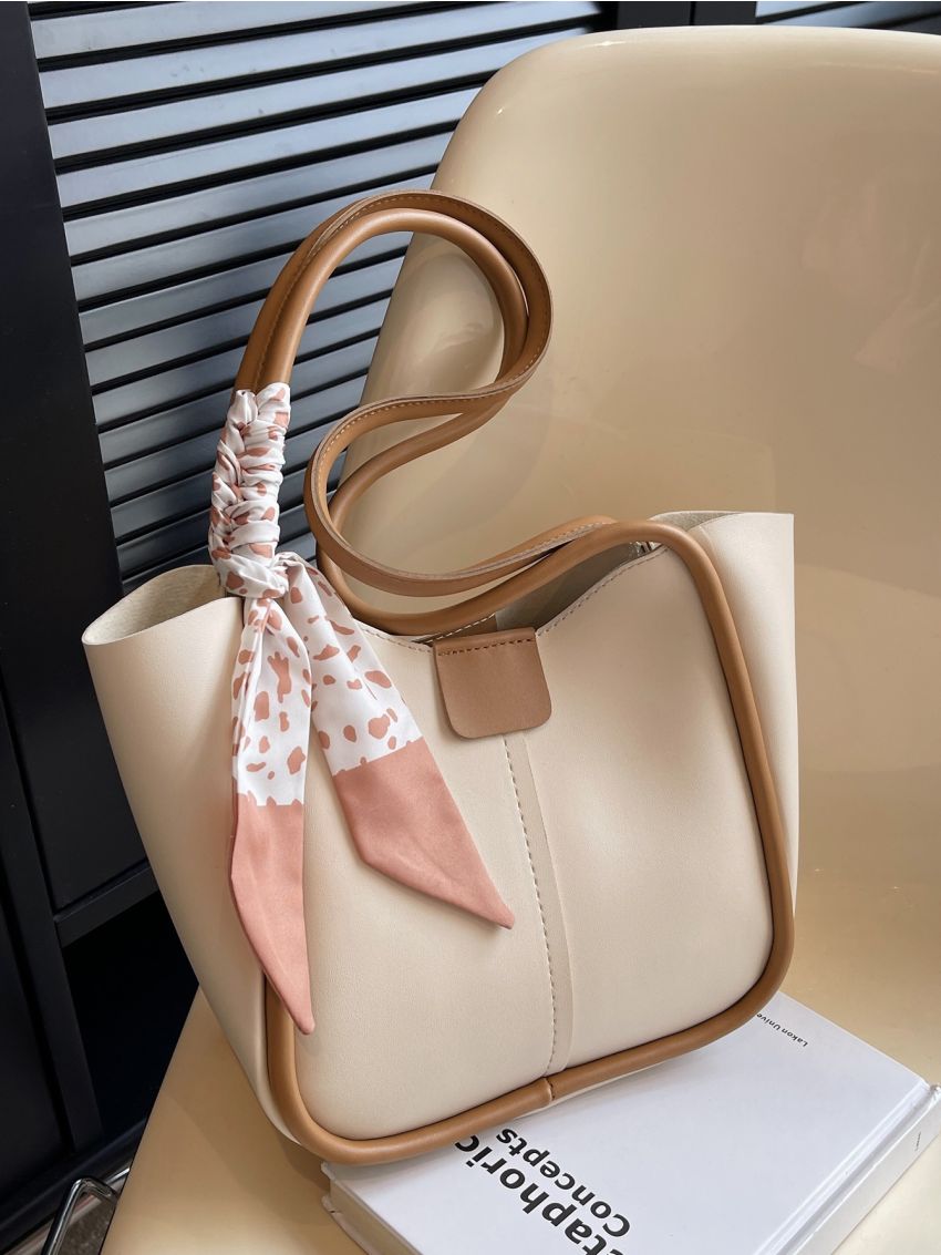 Twilly Scarf Decor Hobo Bag Contrast Binding With Inner Pouch