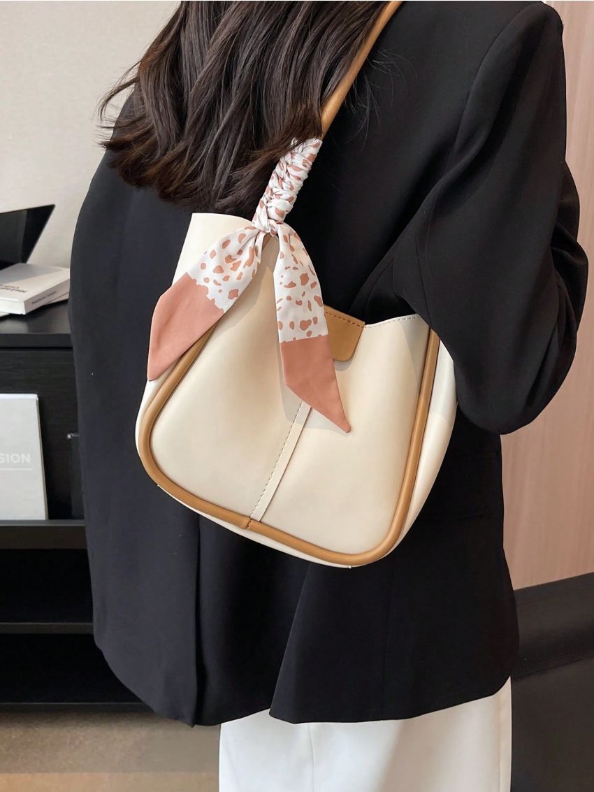 Twilly Scarf Decor Hobo Bag Contrast Binding With Inner Pouch