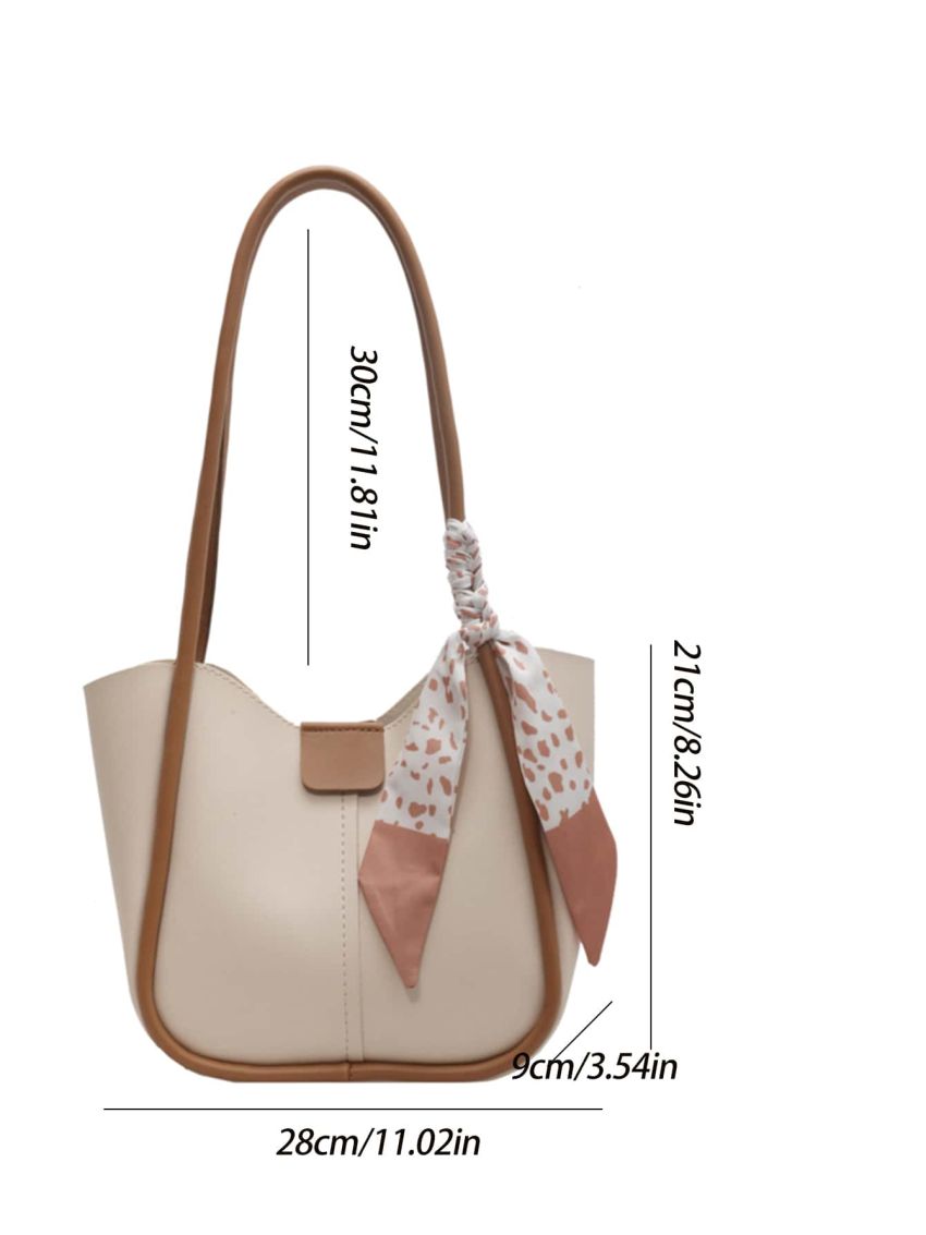 Twilly Scarf Decor Hobo Bag Contrast Binding With Inner Pouch