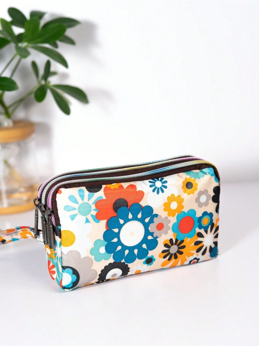 Floral Graphic Long Wallet With Zipper Waterproof
