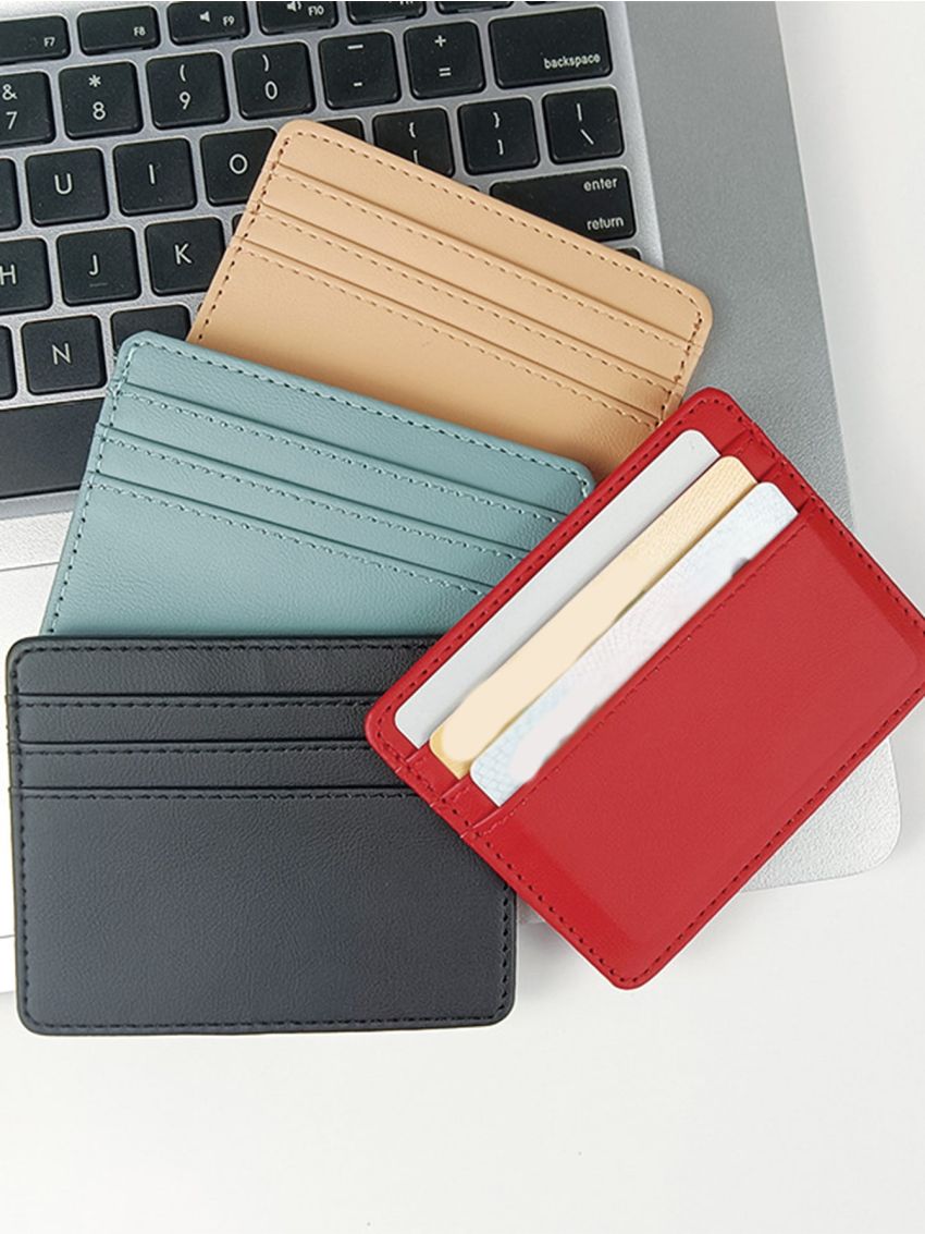 1pc Black Minimalist Card Holder Stitch Detail