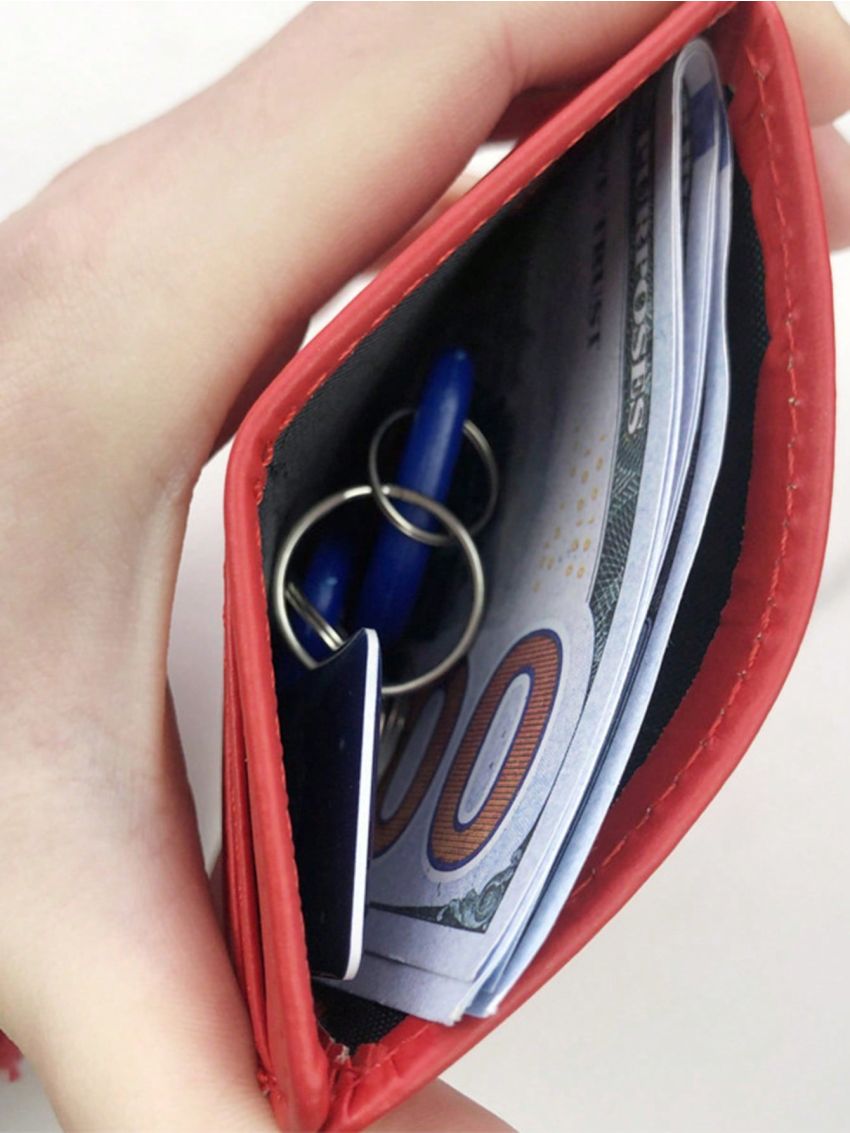 1pc Black Minimalist Card Holder Stitch Detail