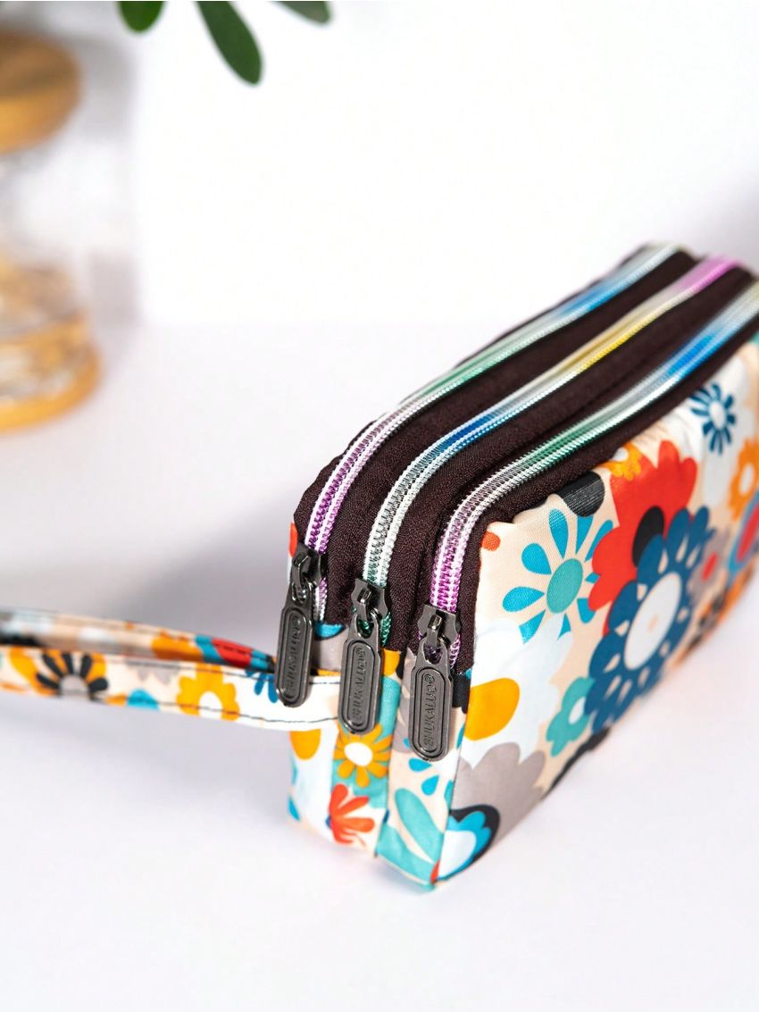 Floral Graphic Long Wallet With Zipper Waterproof