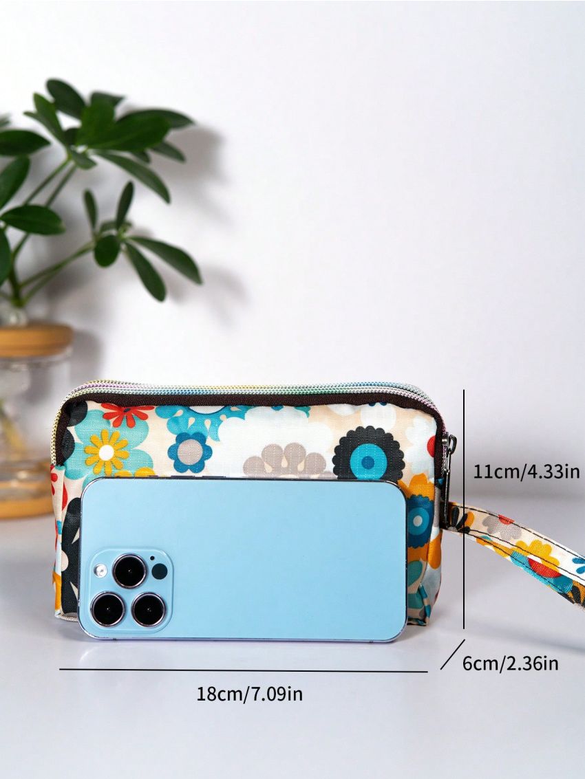 Floral Graphic Long Wallet With Zipper Waterproof