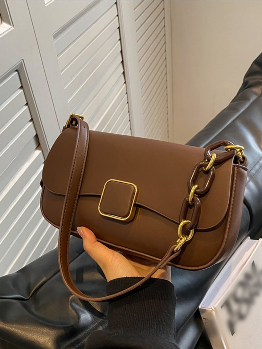 Medium Flap Square Bag Metal Decor Elegant
