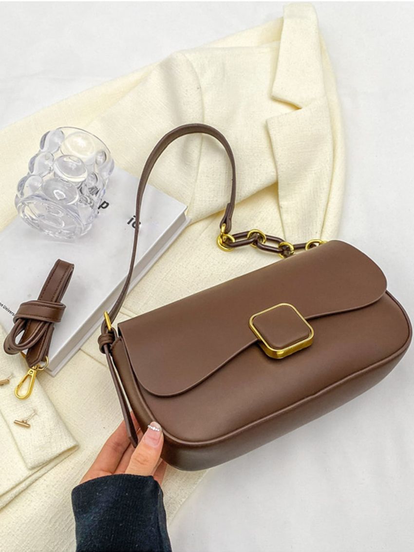 Medium Flap Square Bag Metal Decor Elegant