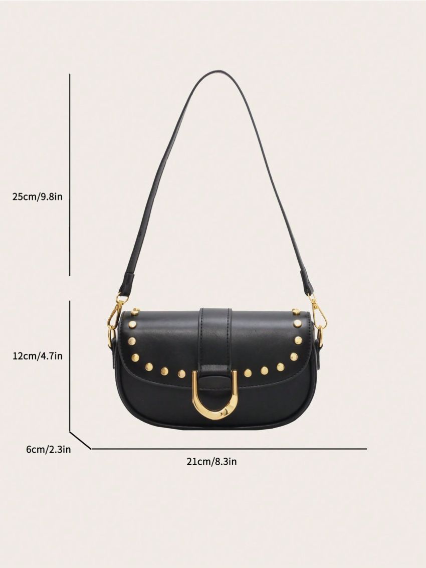 Small Saddle Bag Punk Studded Decor Flap PU