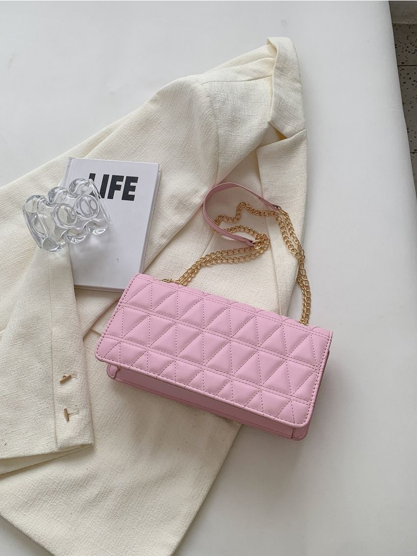 Medium Flap Square Bag Quilted Pattern Turn Lock