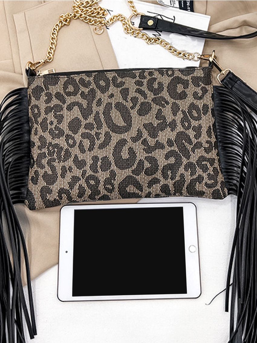 Leopard Pattern Novelty Bag Fringe Decor