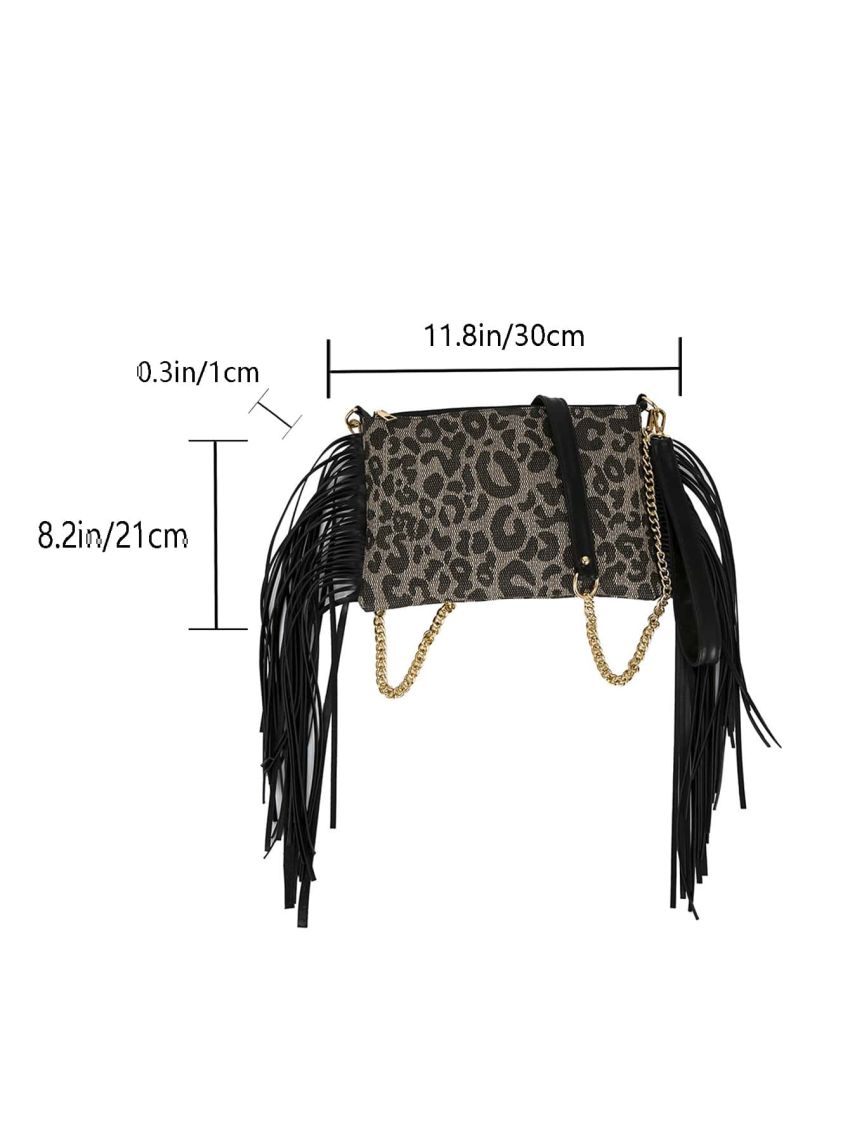 Leopard Pattern Novelty Bag Fringe Decor