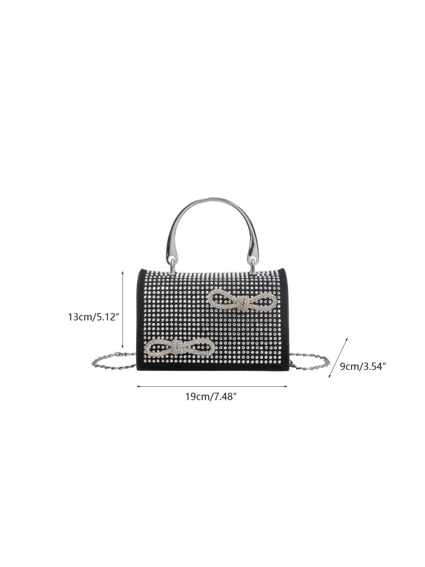 Mini Flap Square Bag Rhinestone & Bow Decor