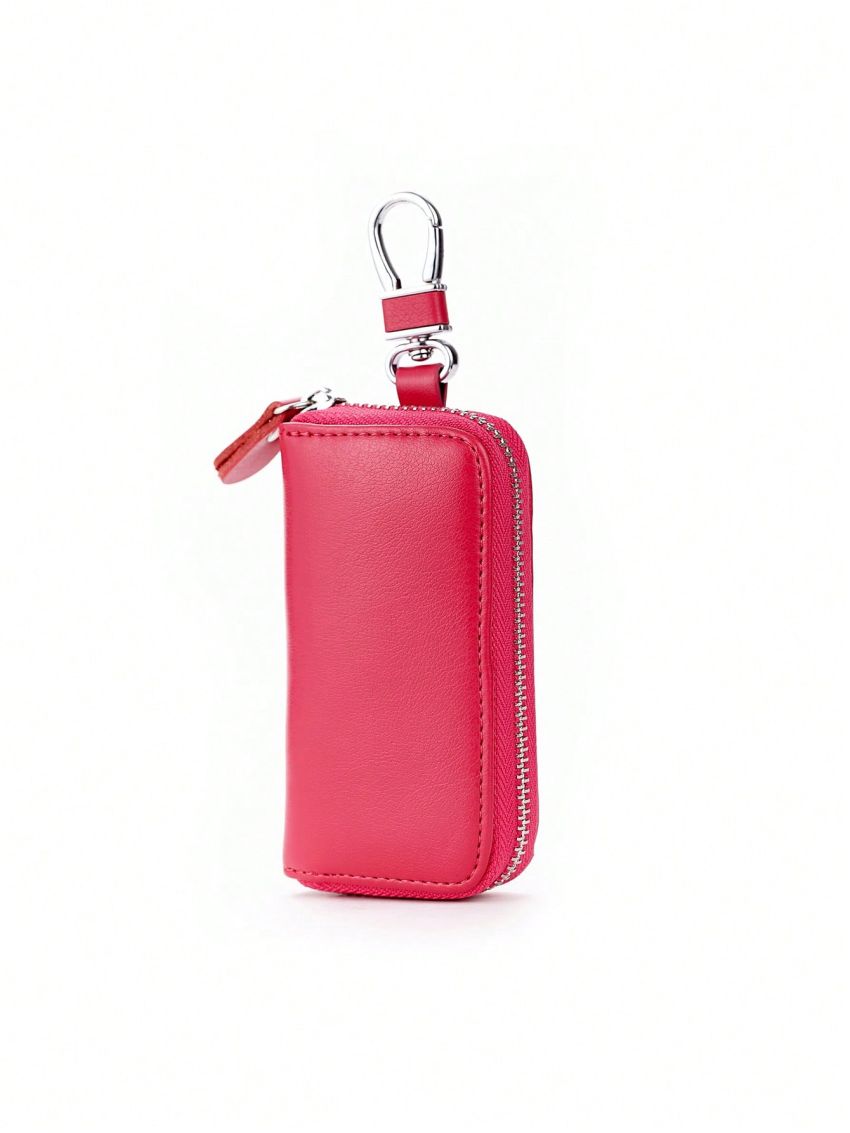 Minimalist Key Case Zipper Pink Genuine Leather